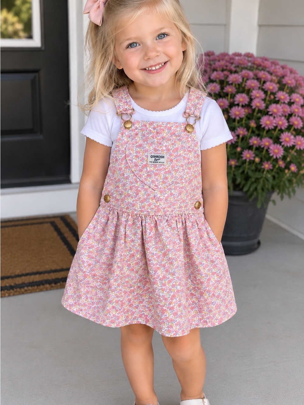 OshKosh B'gosh Pink Floral Suspender Dress